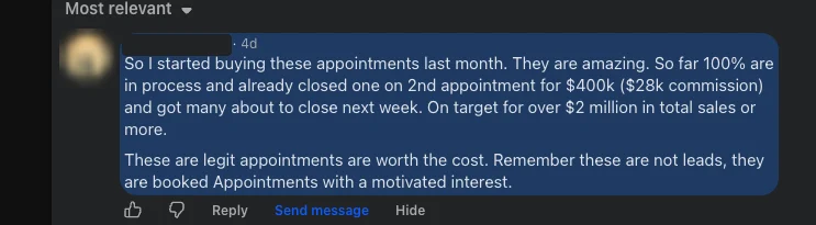 Client message about appointments and closed annuity business, names hidden