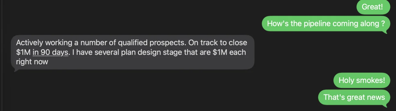 Client message about appointments and closed annuity business, names hidden