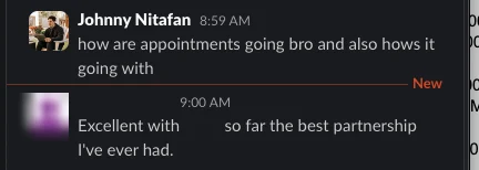 Client message about appointments and closed annuity business, names hidden